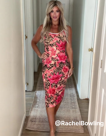 CAPRI Leopard Lily Print Sleeveless Bodycon Midi Dress