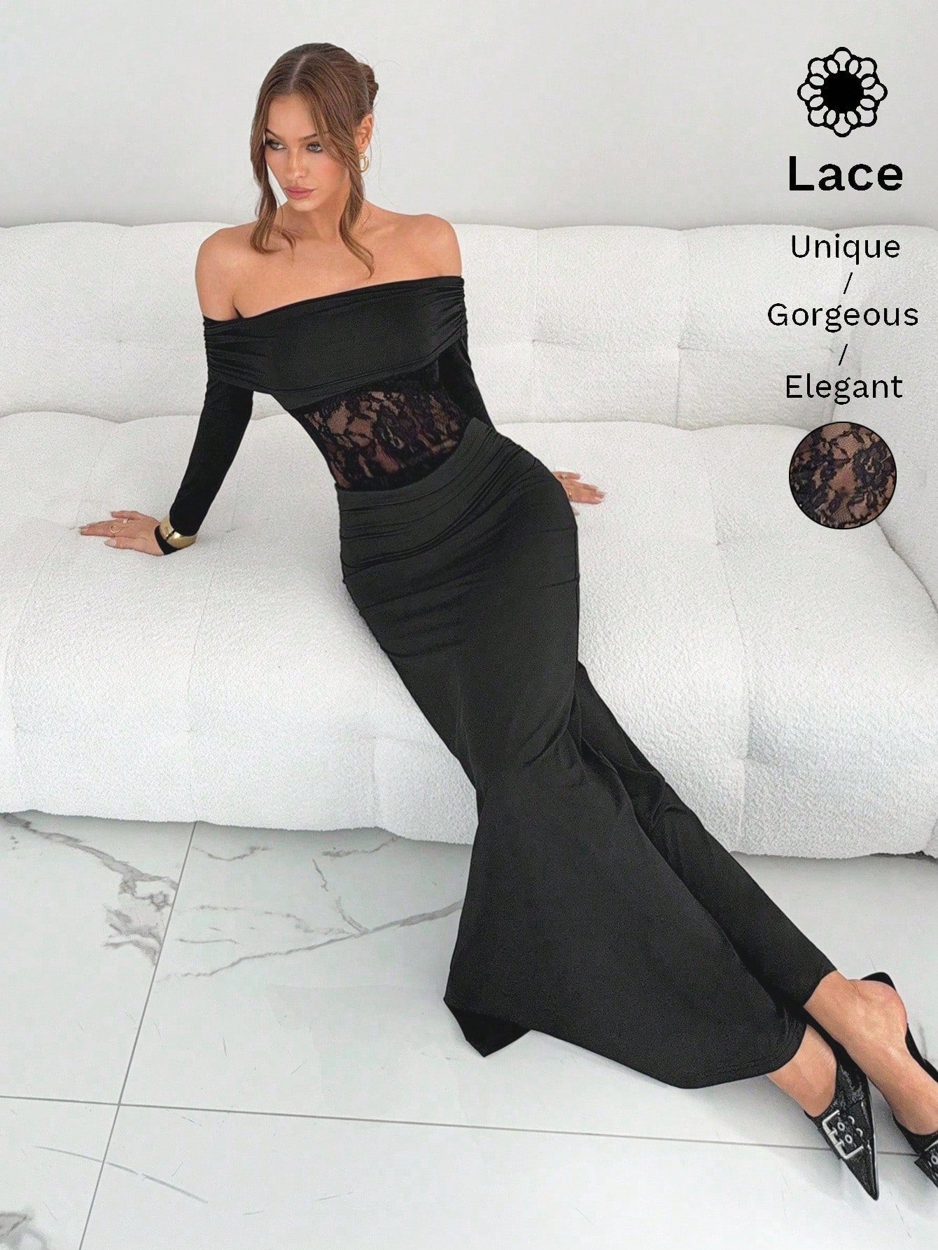Elegant Lace Off Shoulder Maxi Dress