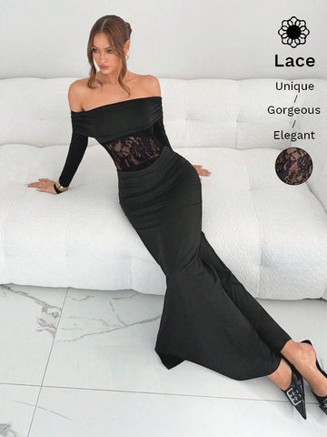 Elegant Lace Off Shoulder Maxi Dress