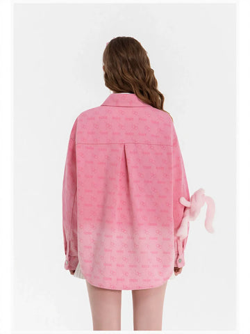 Cute Pink Heart Print Button Shirt