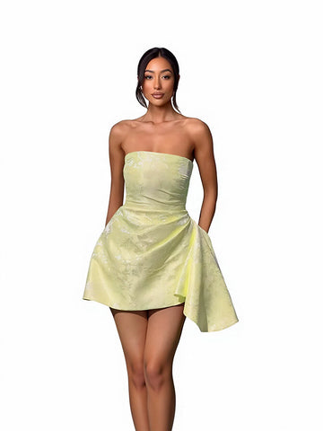Strapless Floral Jacquard Mini Dress