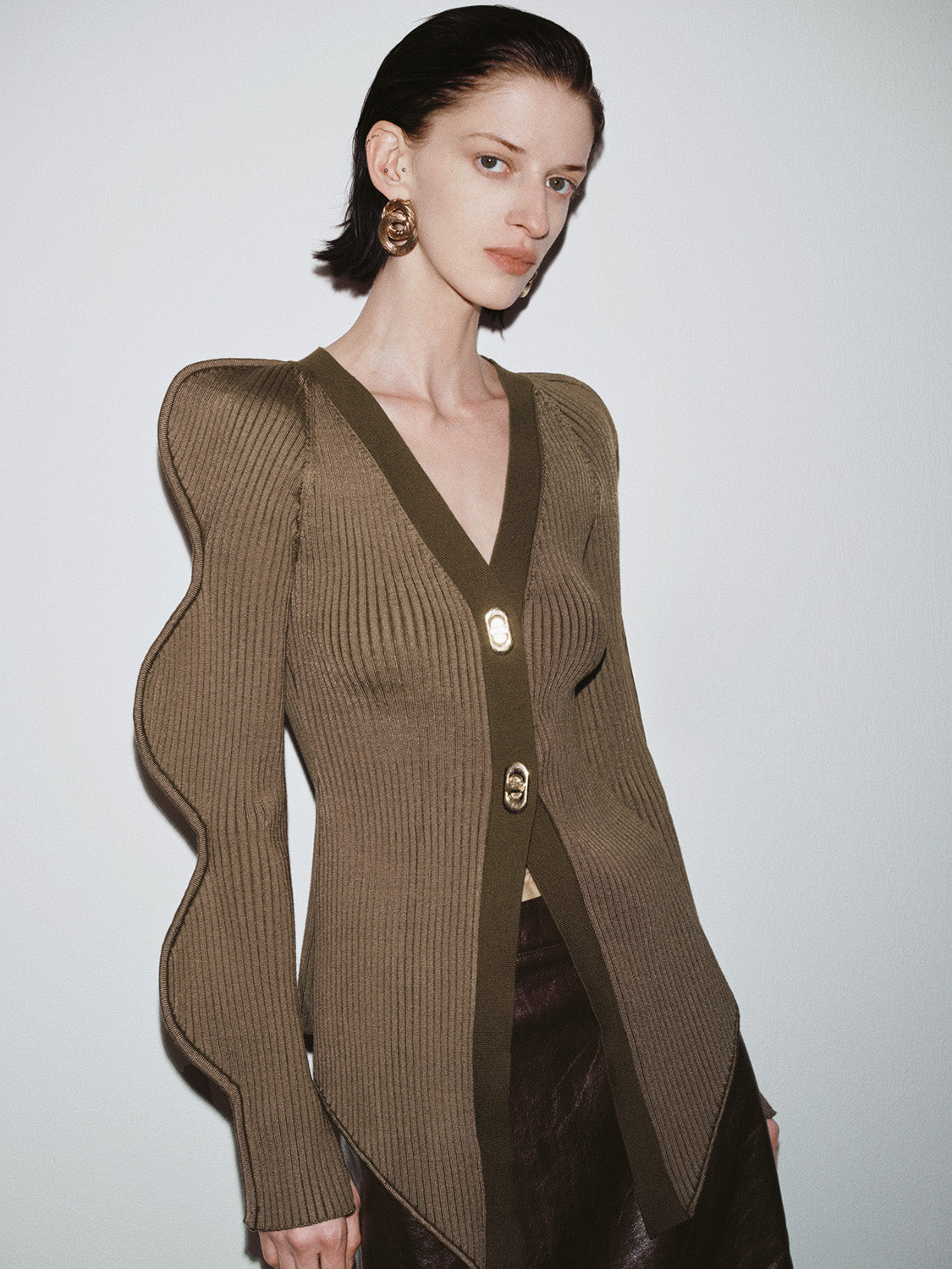 Urban Revivo Skinny Knitted Cardigan-Olive Green