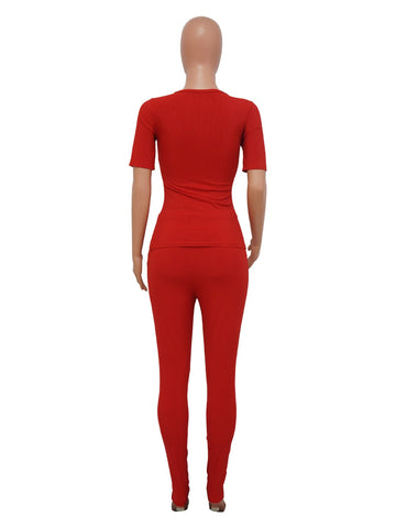 Rib Knit Fitted Pants Set