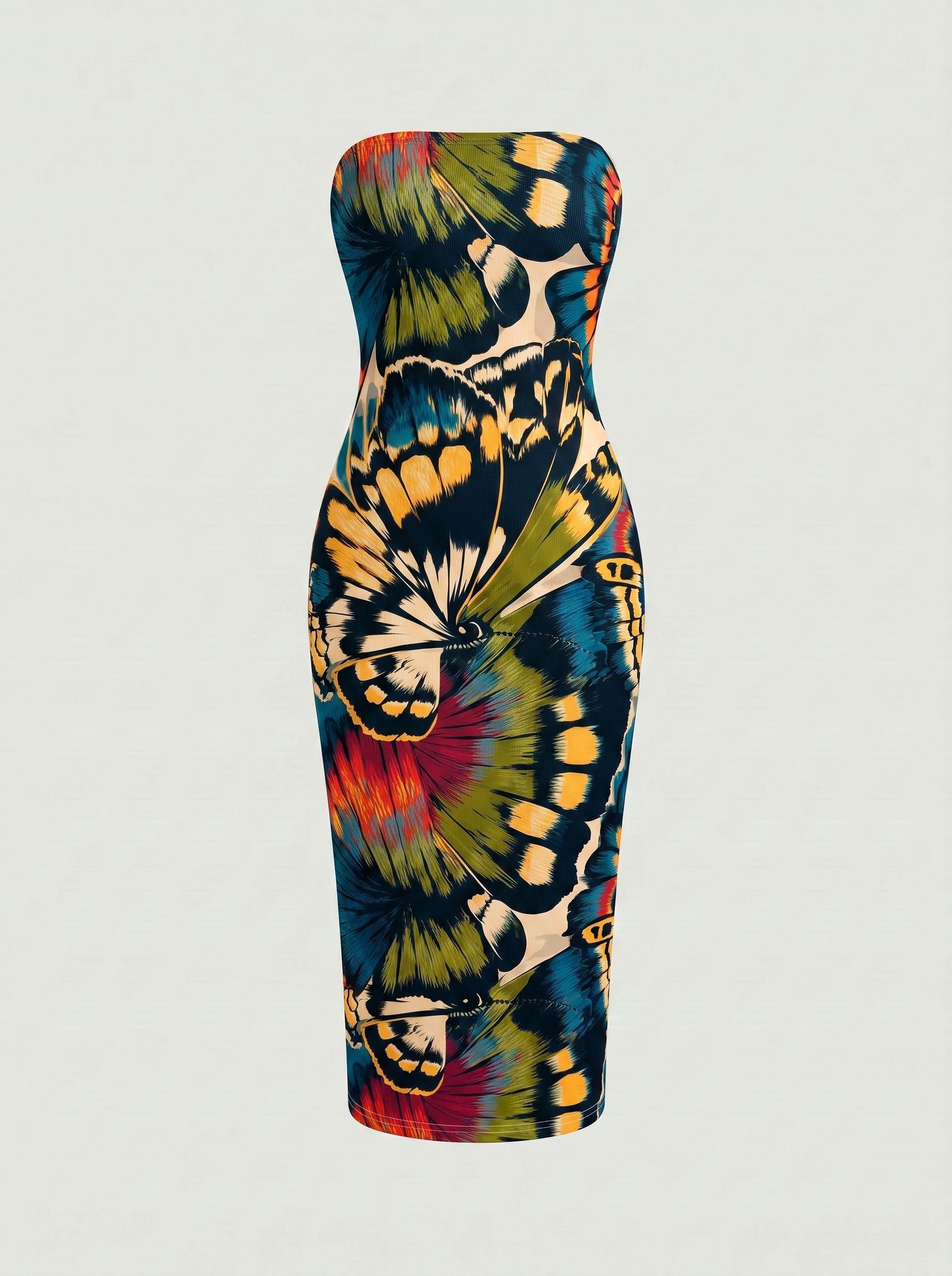 MAIA Floral Print Strapless Sheath Midi Dress