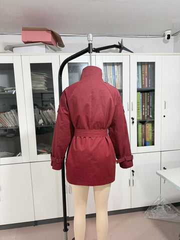 Cropped Double Breasted Belted Trench Coat