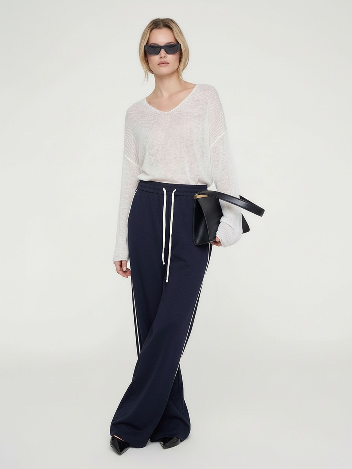 Contrast Trim Drawstring Trousers