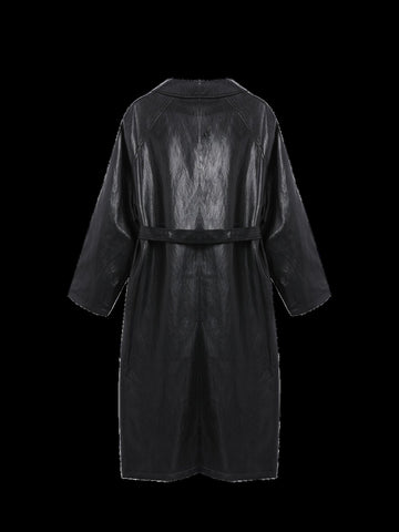 Oversized Button Down Faux Leather Trench