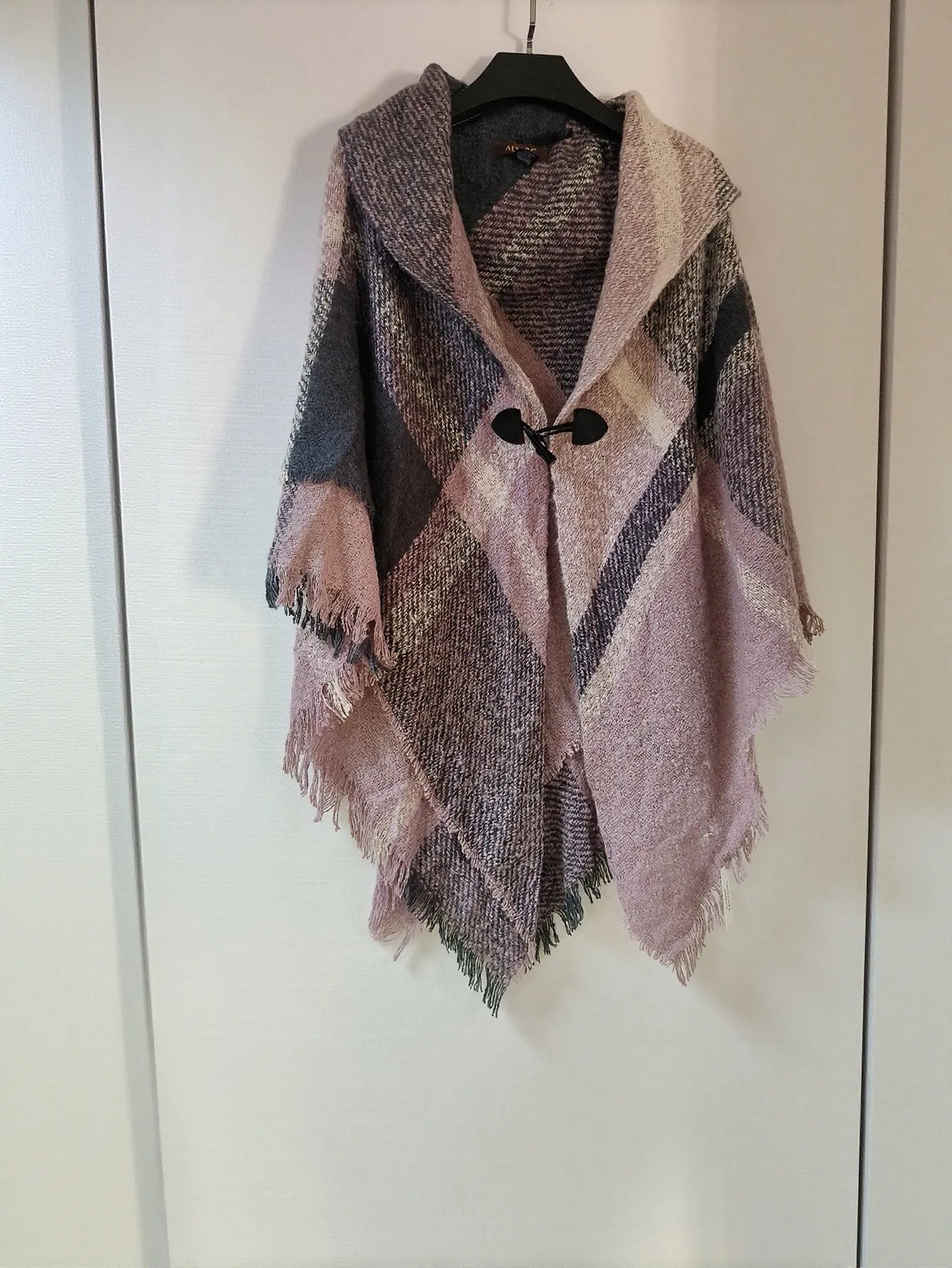 Cozy Plaid Toggle Winter Poncho Scarf