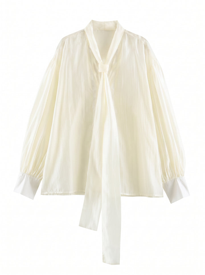 Elegant Satin Tie Neck Blouse