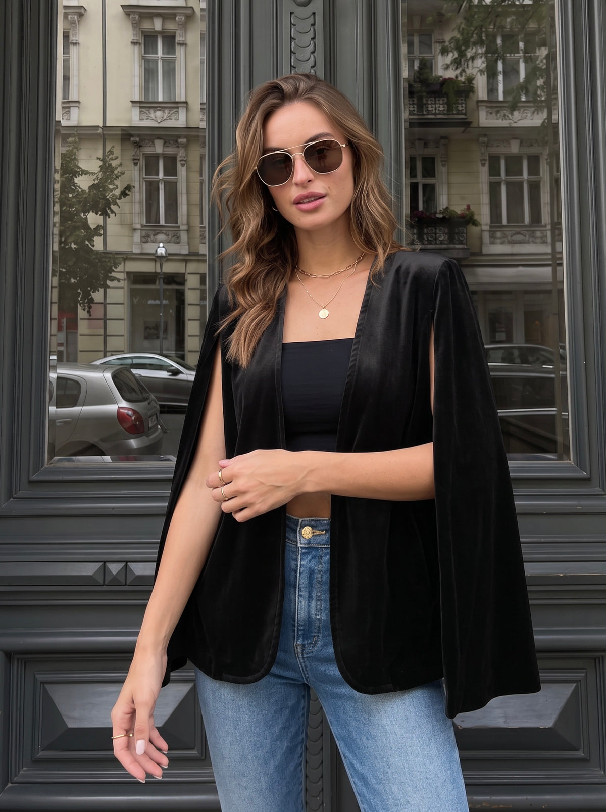 Elegant Velvet Cape Blazer Jacket