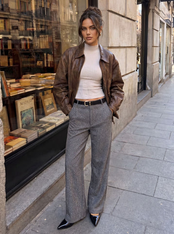 High Waisted Pinstripe Wide Leg Pants