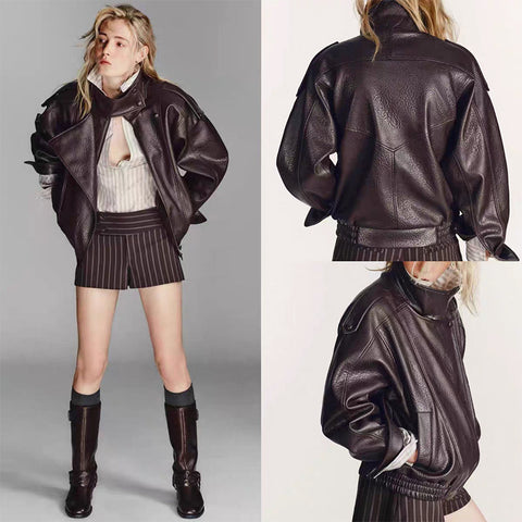 Oversized Vintage Brown Leather Jacket
