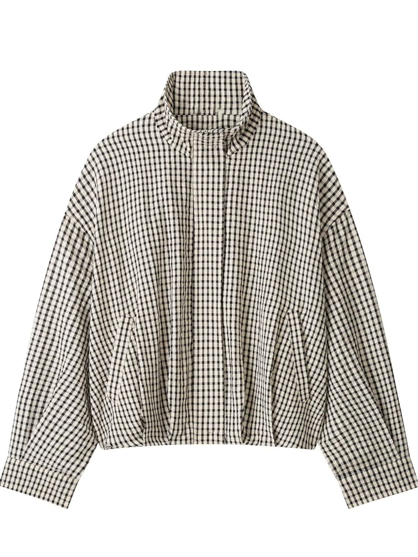 Oversized Gingham Stand Collar Casual Jacket