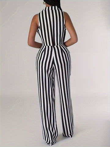 Chic Striped Tailored Vest Pants Set