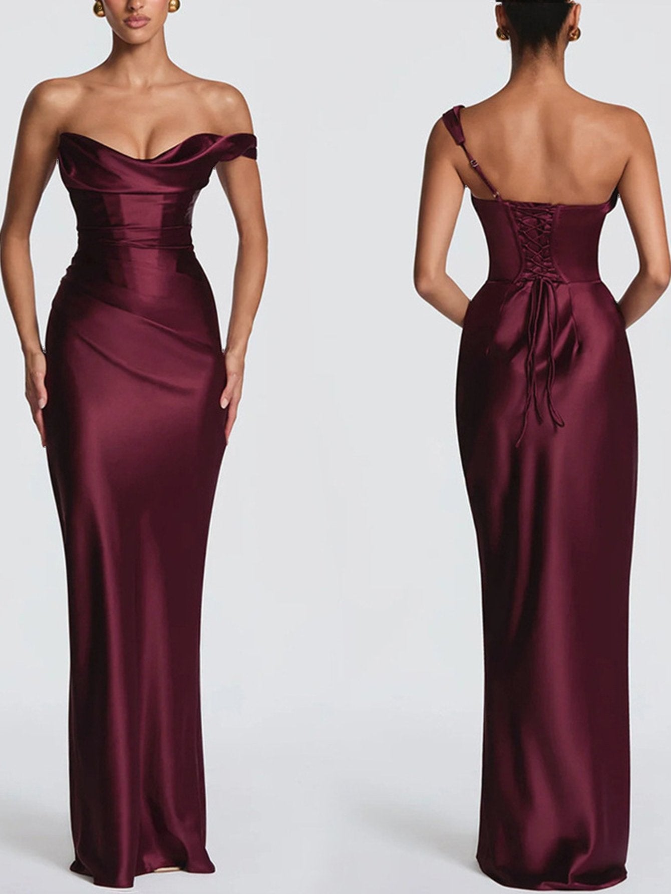 Satin Corset Back Formal Maxi Dress
