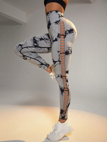 Lace Up Tie Dye Yoga Leggings