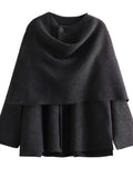 Cozy Layered Buttoned Wool Cape Coat