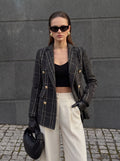 Double Breasted Plaid Tweed Blazer