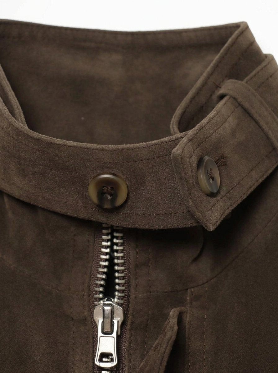 Oversized Brown Suede Zip Up Jacket