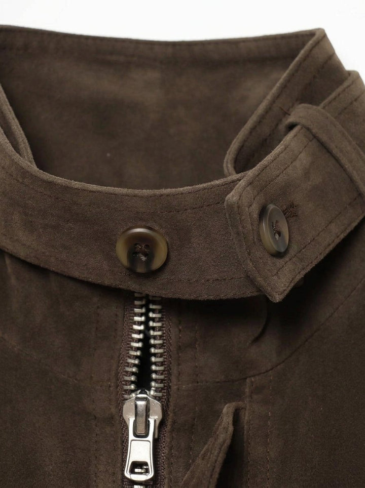 Oversized Brown Suede Zip Up Jacket