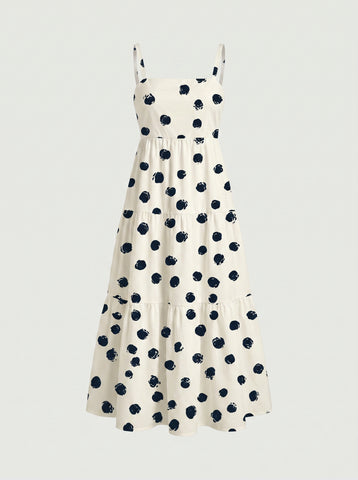 FLORA Floral Print Tiered Strap Midi Dress