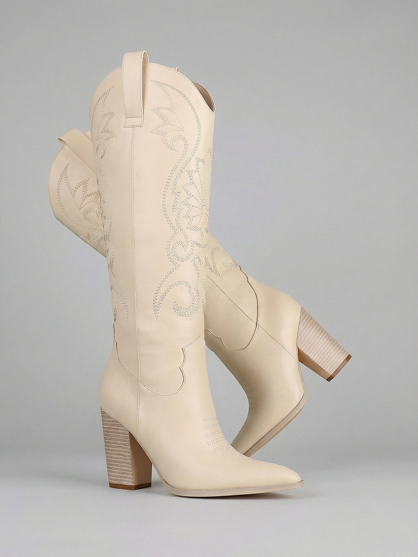 Embroidered Pointed-Toe Block-Heel Elegant Cowboy Boots