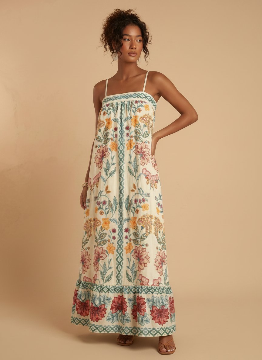 Boho Floral Embroidered Maxi Dress