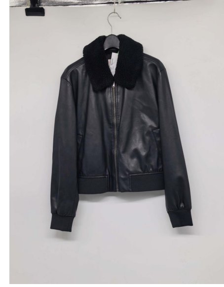 Faux Fur Collar Faux Leather Jacket