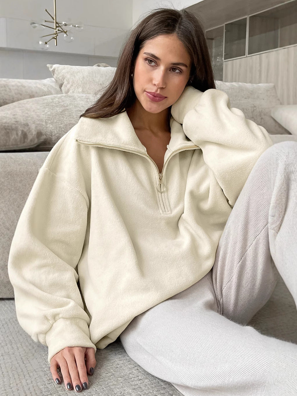 Oversized Quarter Zip Fleece Sweatshirt