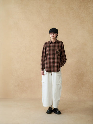 Oversized Plaid Embroidered Button Up Shirt