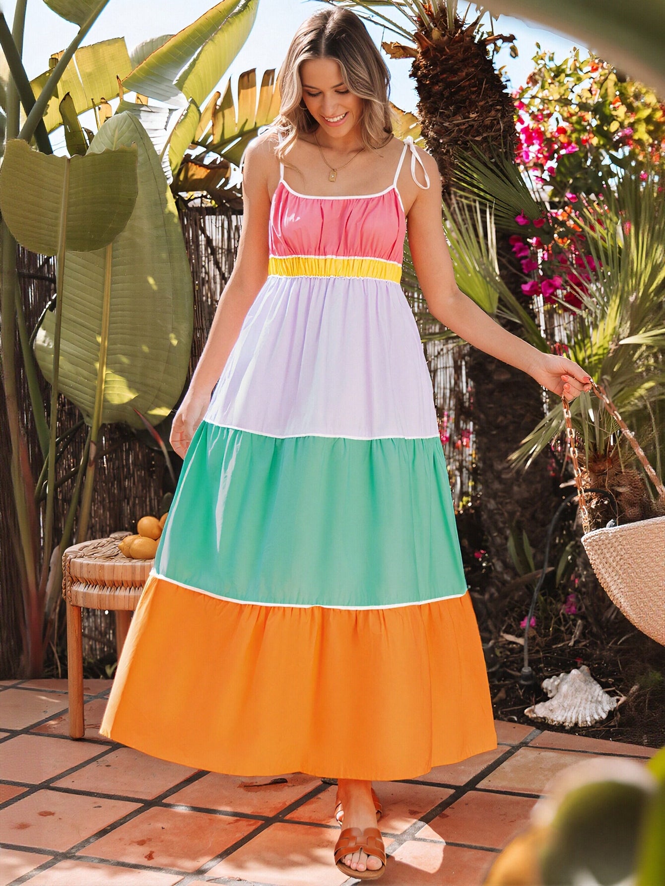 Colorful Tiered Spaghetti Strap Maxi Dress