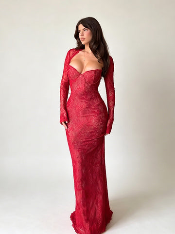 Sexy Lace Bustier Maxi Dress