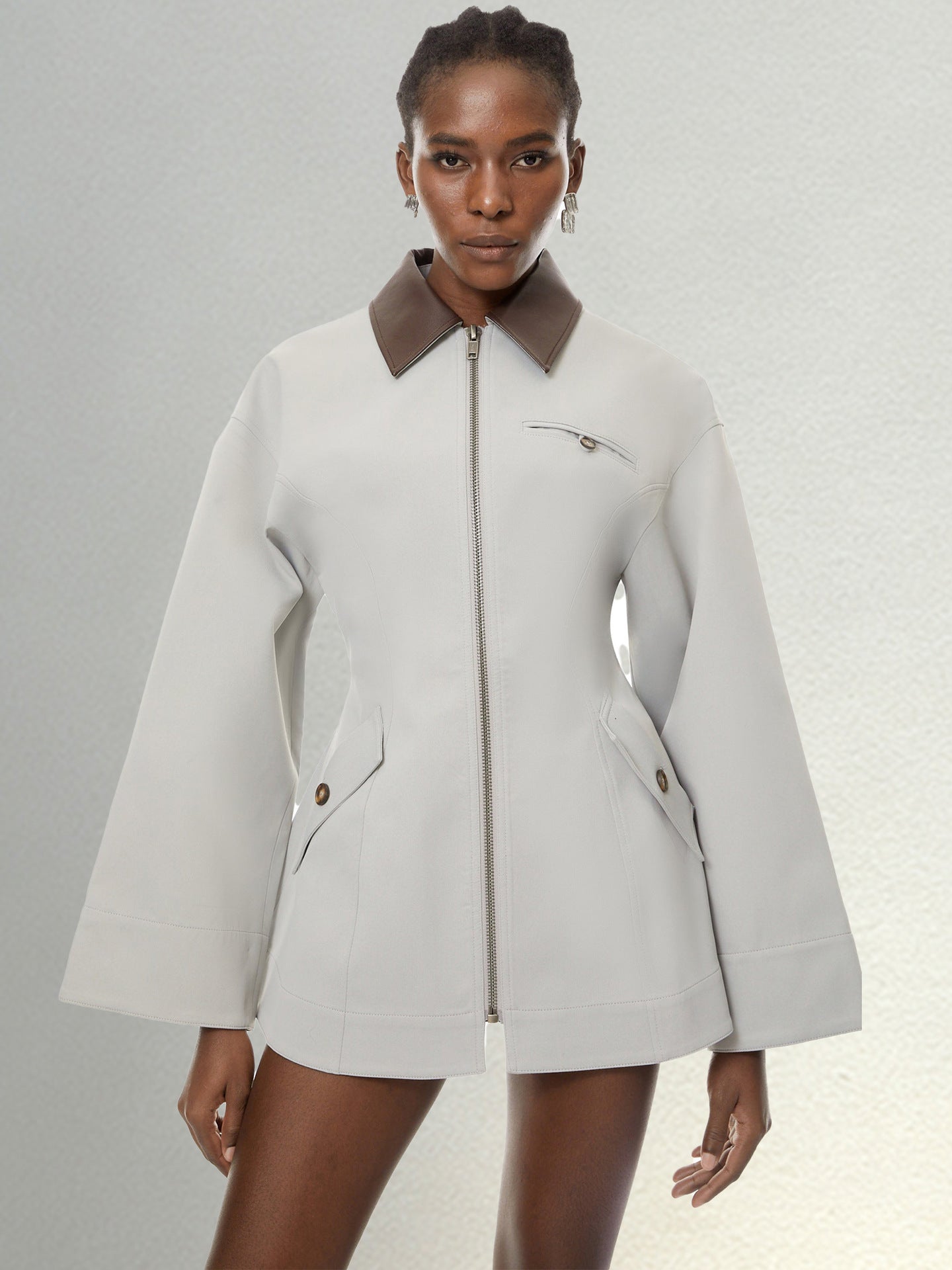 Tailored Contrast Collar Zip Up Jacket