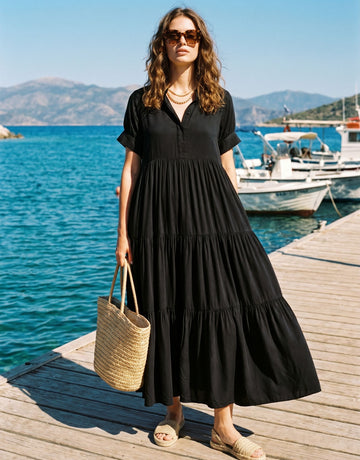 Tiered Asymmetric Hem Maxi Dress