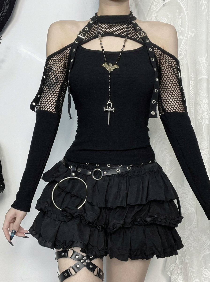 Gothic Mesh Cutout Long Sleeve Top