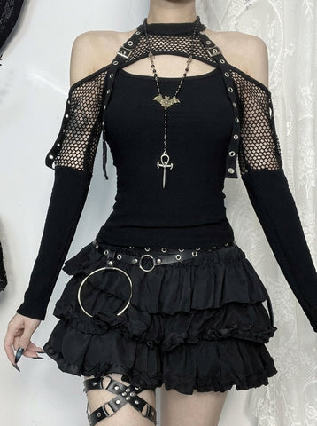 Gothic Mesh Cutout Long Sleeve Top