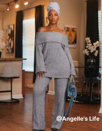 Off Shoulder Ribbed Knit Set