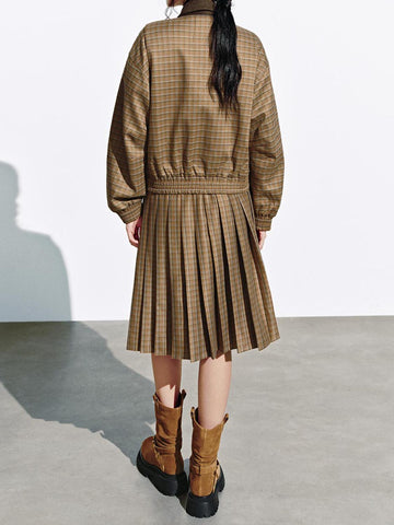 Urban Revivo 2 In 1 Layered Check Midi Skirts-Brown Check