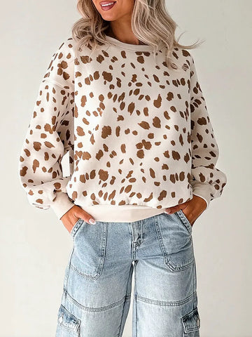 Oversized Spotted Print Balloon Sleeve Sweatshirt