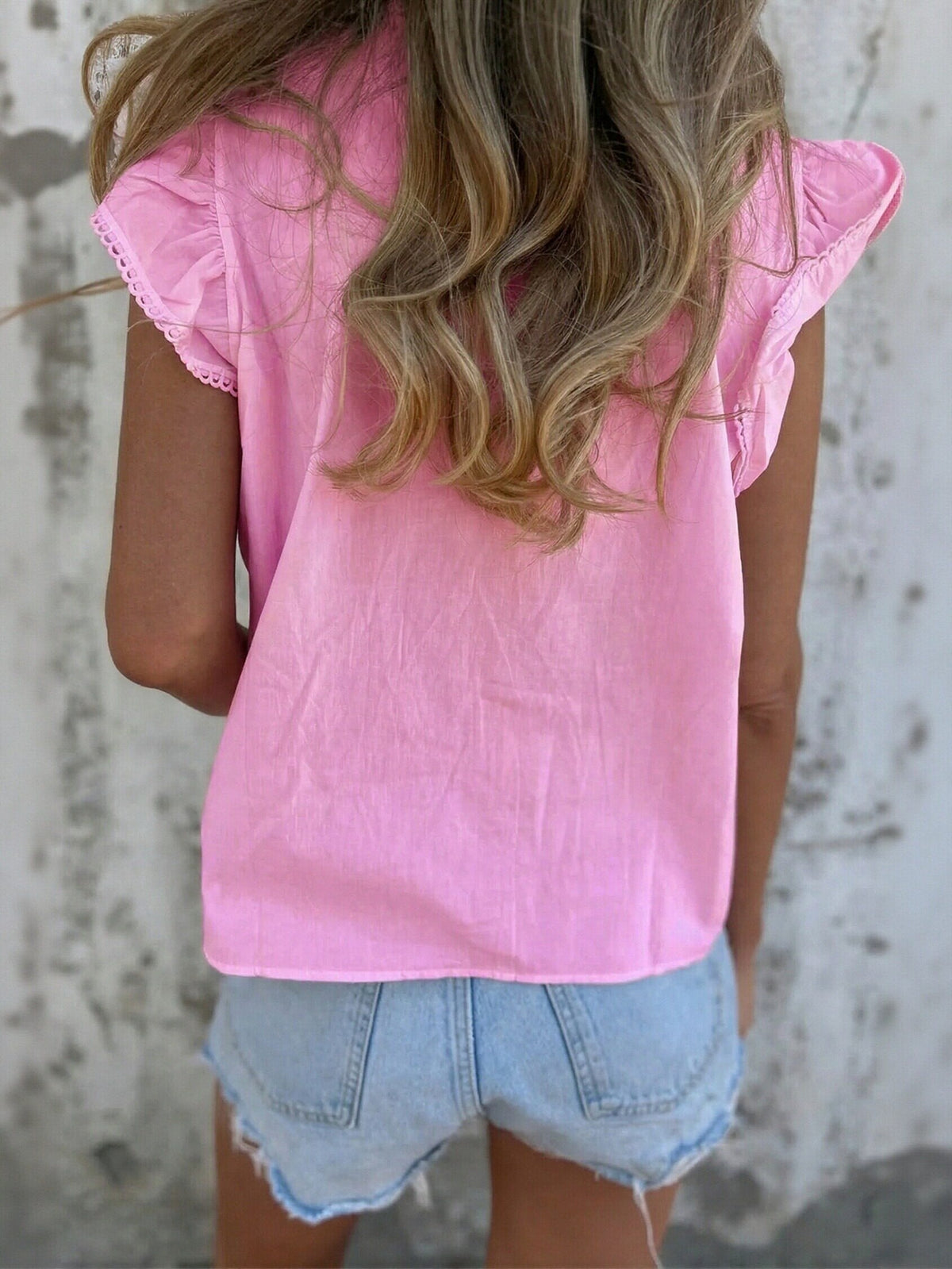 Flutter Sleeve Lace Trim Blouse