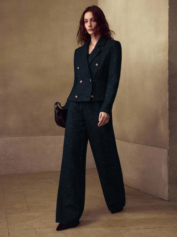 Elegant Tweed High Waisted Wide Pants