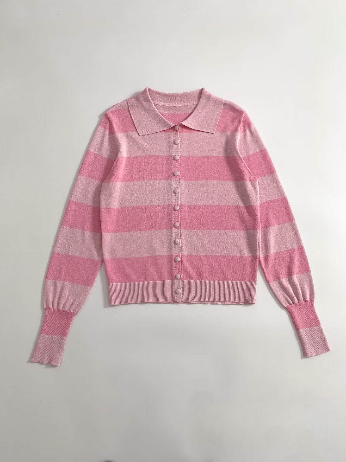 Cute Striped Collared Knit Cardigan