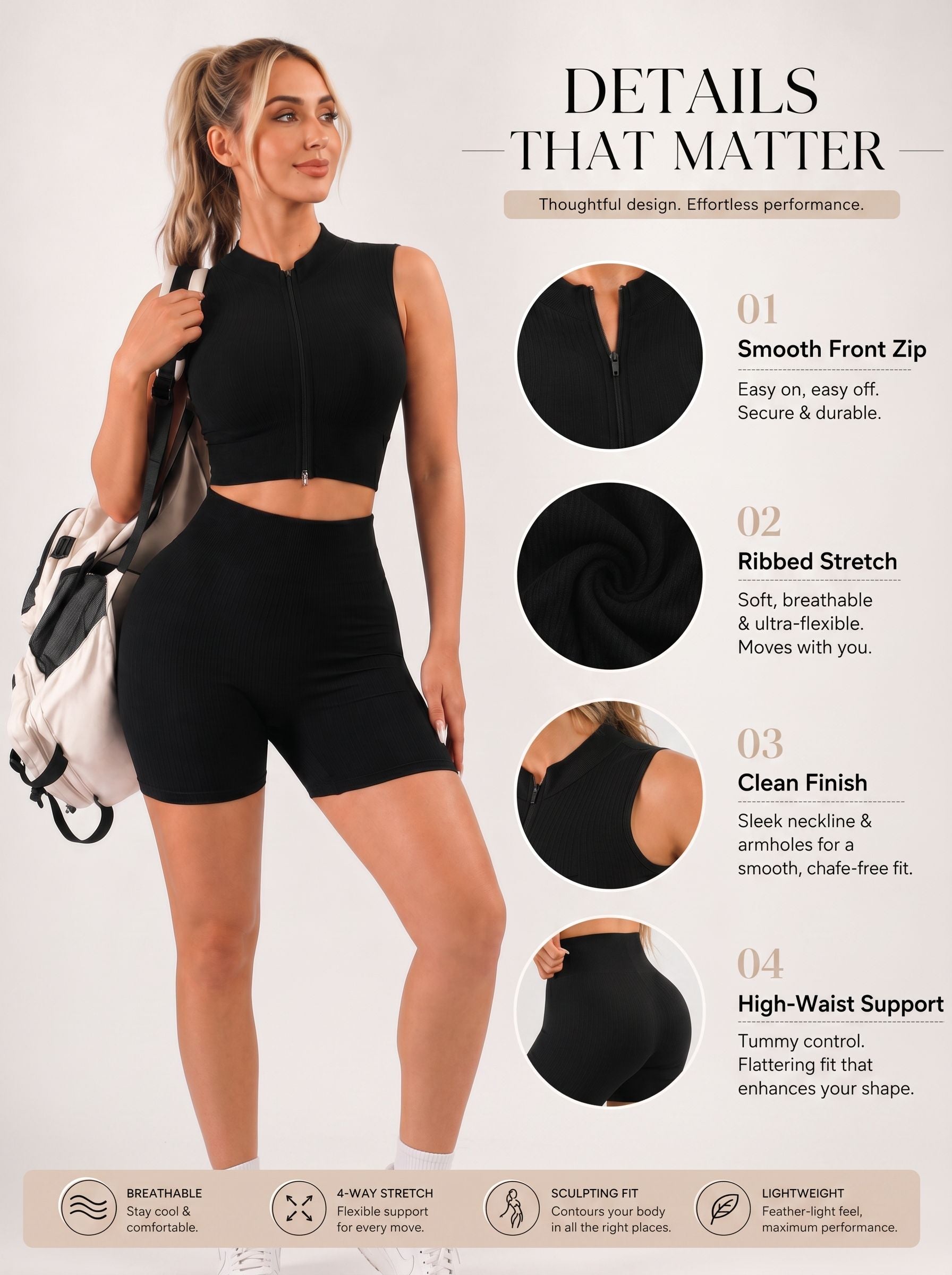 Ribbed Zip Up Yoga Short Set