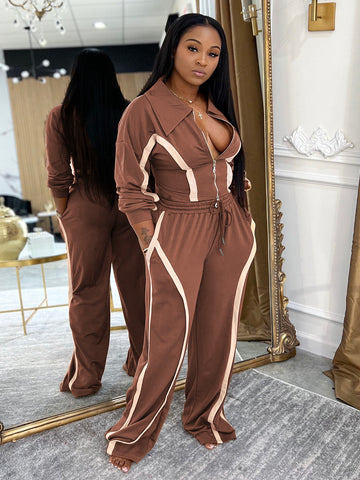Zip Up Colorblock Lounge Pant Set