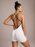 Backless Scrunch Butt Workout Romper Shorts