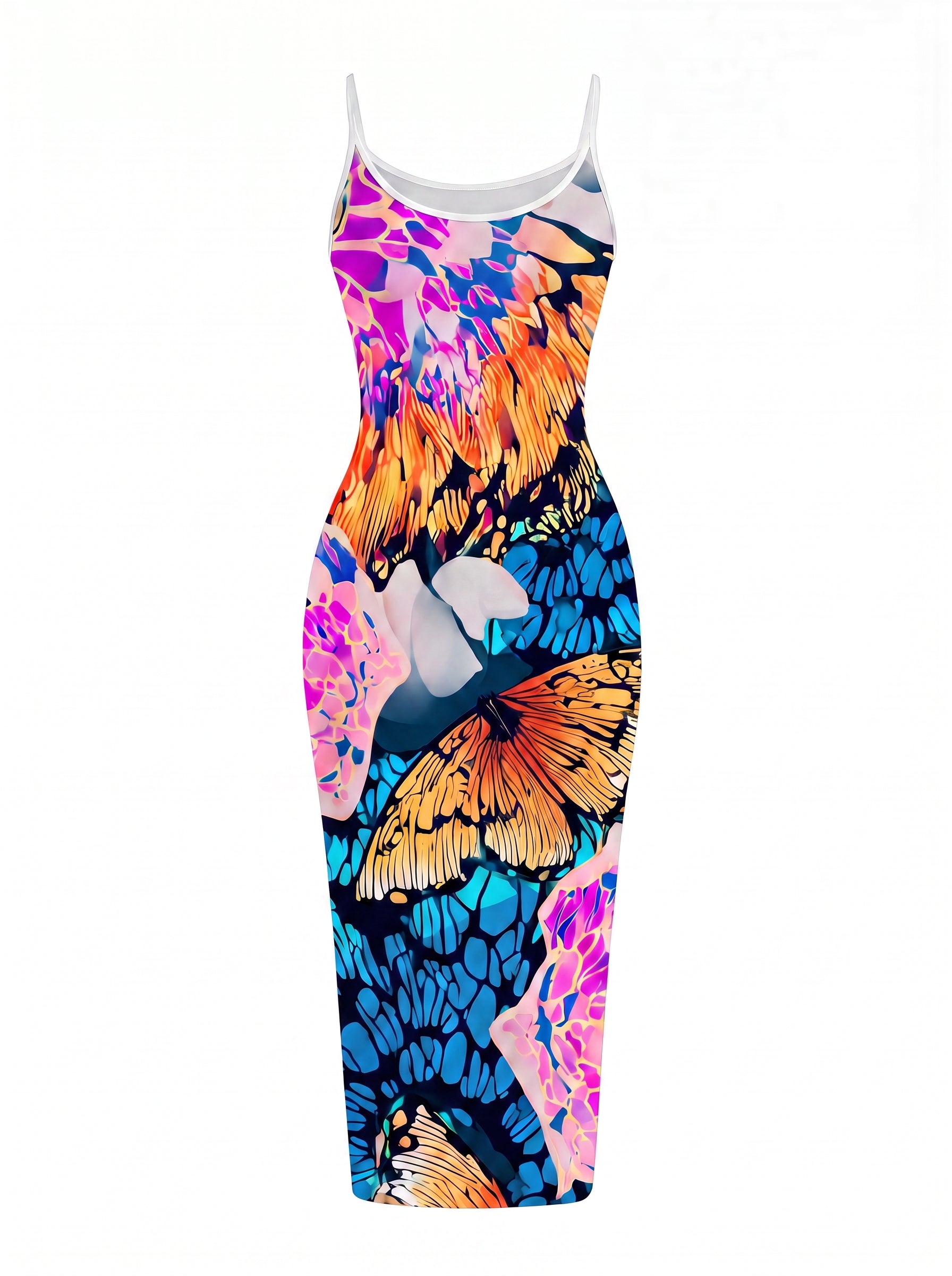 CAPRI Butterfly Wing Print Sleeveless Bodycon Midi Dress