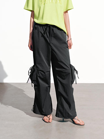 Urban Revivo Cargo Wide Leg Pants-Dark Gray