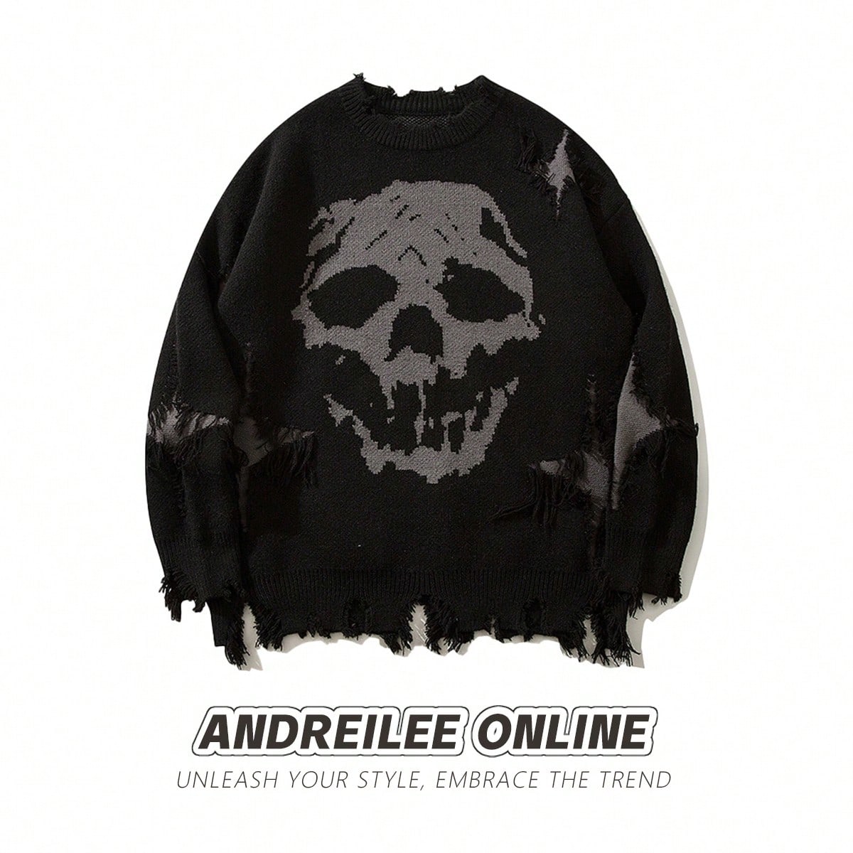 Distressed Grunge Skull Graphic Sweater