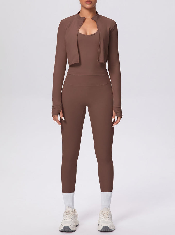 Seamless Ribbed Zip Up Workout 3 Piece Set