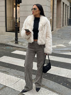Luxury Cream Cropped Faux Fur Coat